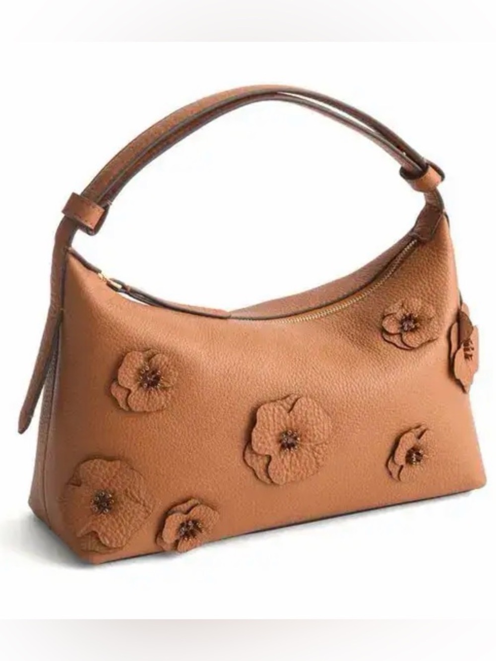 Vera Bradley Leather Roxbury Crescent shoulder bag adorned with floral appliques